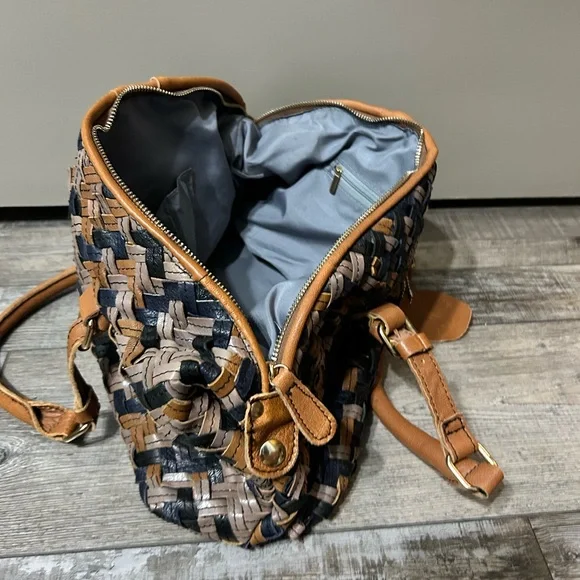 Woven Tan, Black & grey Recycled genuine leather Women's purse - Picture 6 of 9